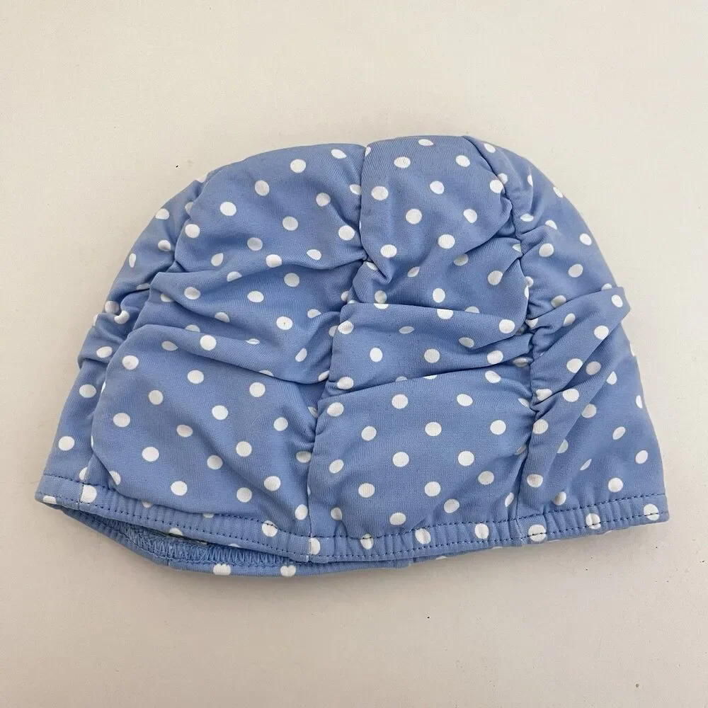 Janie and Jack Blue with White Polka Dots Bow Swim Cap Baby Girls SZ 6-12 Months